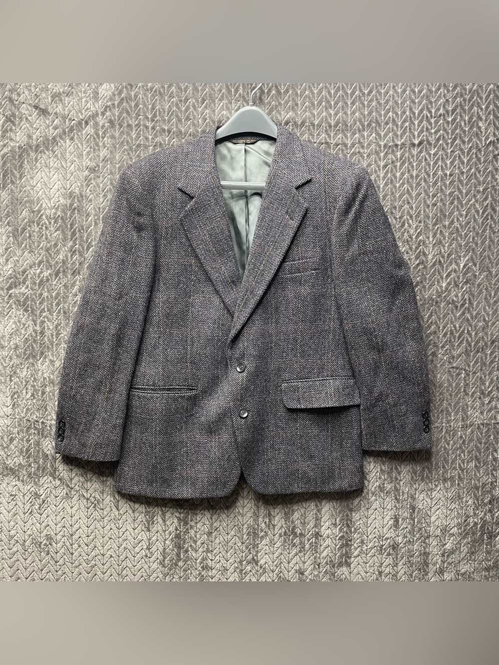 Vintage Ed Cornell 100% Wool Tweed Blazer Jacket Men 42S Gray Herringbone Plaid